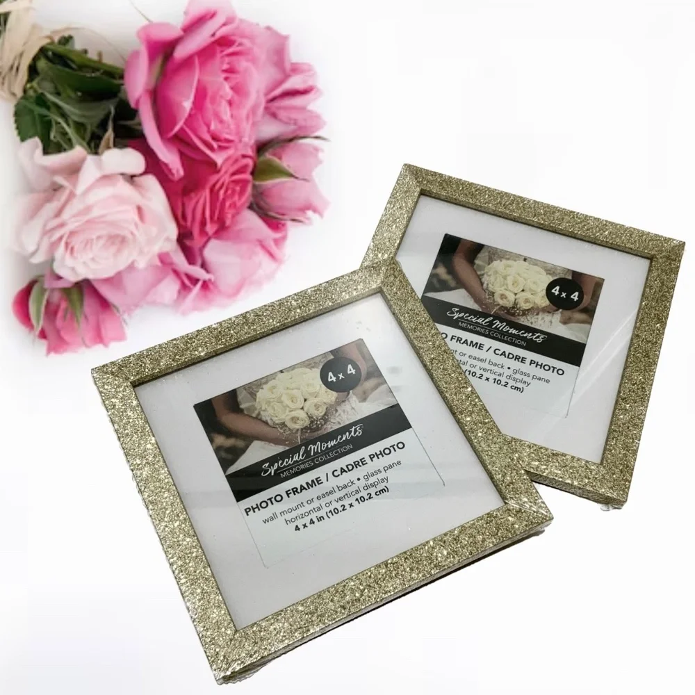 Set of 2  Picture Frames Gold Glitter Photo Frame with Mat Poster Frame